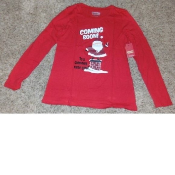 Womens Christmas Pajamas Medium Santa Coming Soon Red Plaid Top & Fleece Pants - Picture 3 of 8